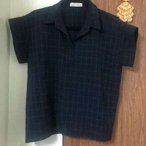 Navy grid blouse